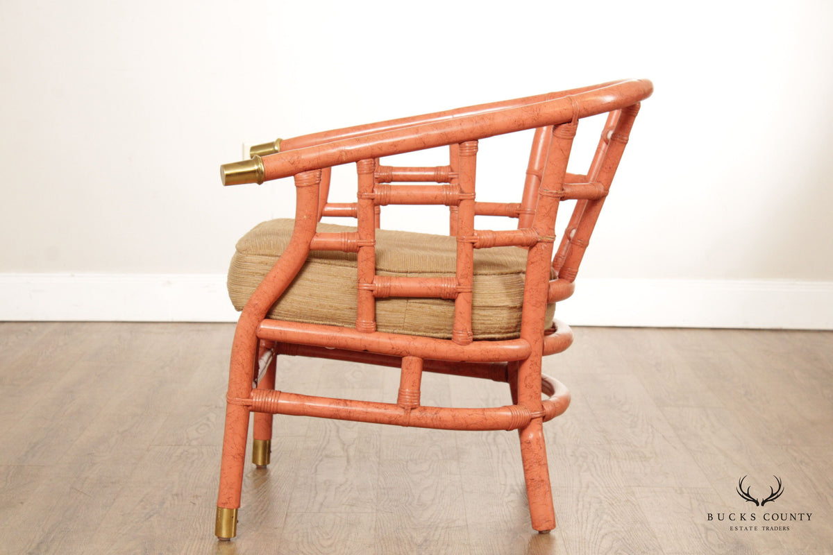 Ficks Reed Vintage Chinoiserie Inspired Curved Back Rattan Armchair