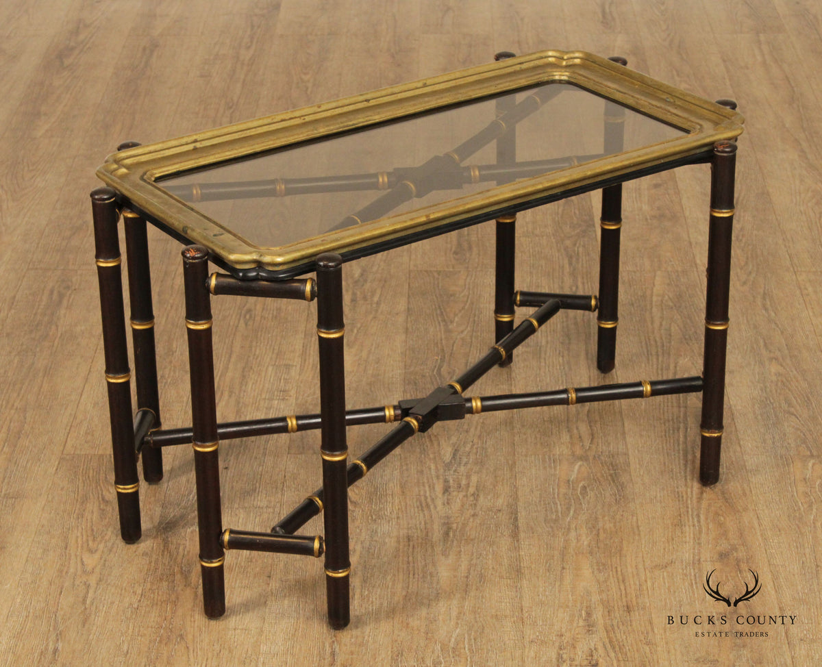 Asian Style Faux Bamboo X-Base Brass Tray Top Coffee Table