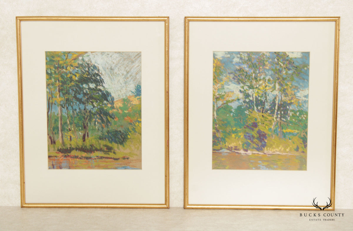 Impressionist Style 'Forrest Green' Pastel Drawings by John J. Dull