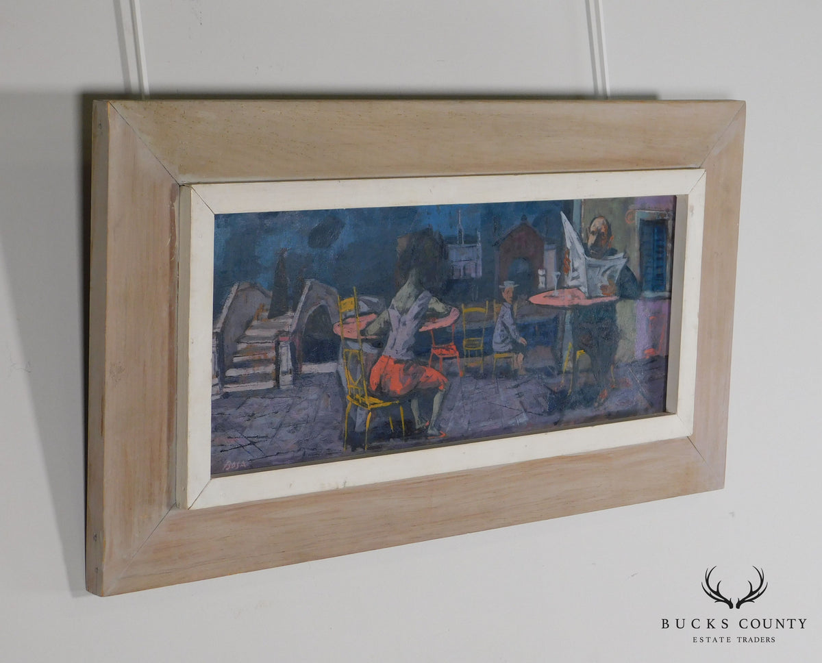 Louis Bosa (1905-1981) Untitled Signed Oil Painting Cafe Scene