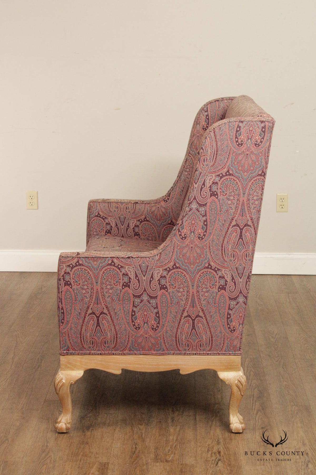 Chippendale Style Pair Custom Upholstered High-Back Settees