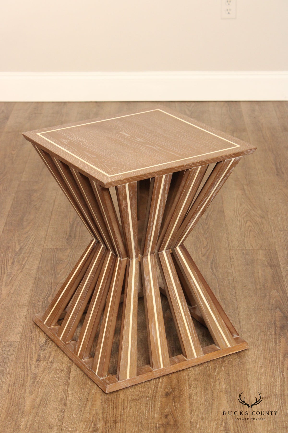 Contemporary Geometric Inlaid Oak Side Table