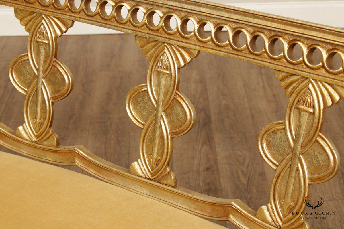 Quality Neoclassical Style Vintage Carved Giltwood Settee