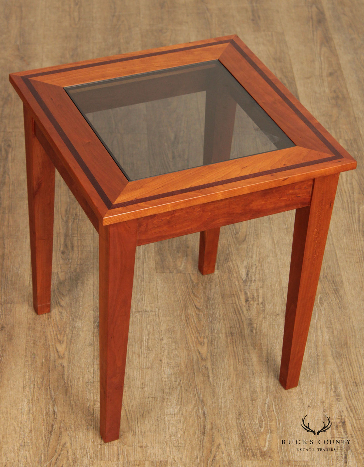 Studio Crafted Solid Cherry Square Glass Top Side Table