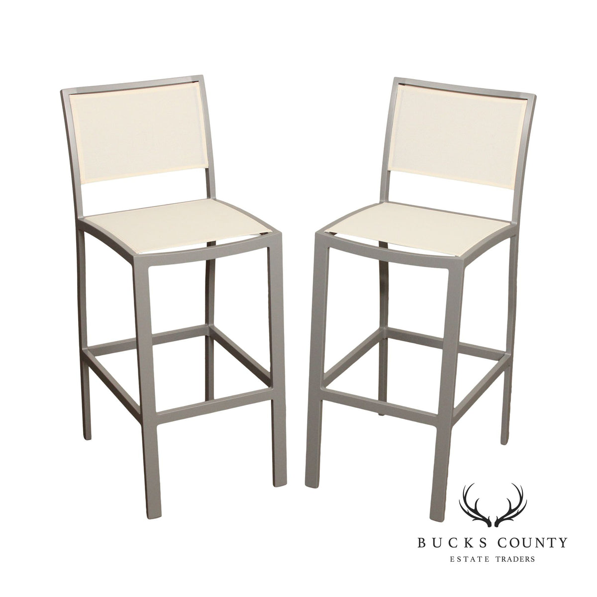 Janus et Cie. Contemporary Pair of 'Duo' Aluminum Mesh Barstools