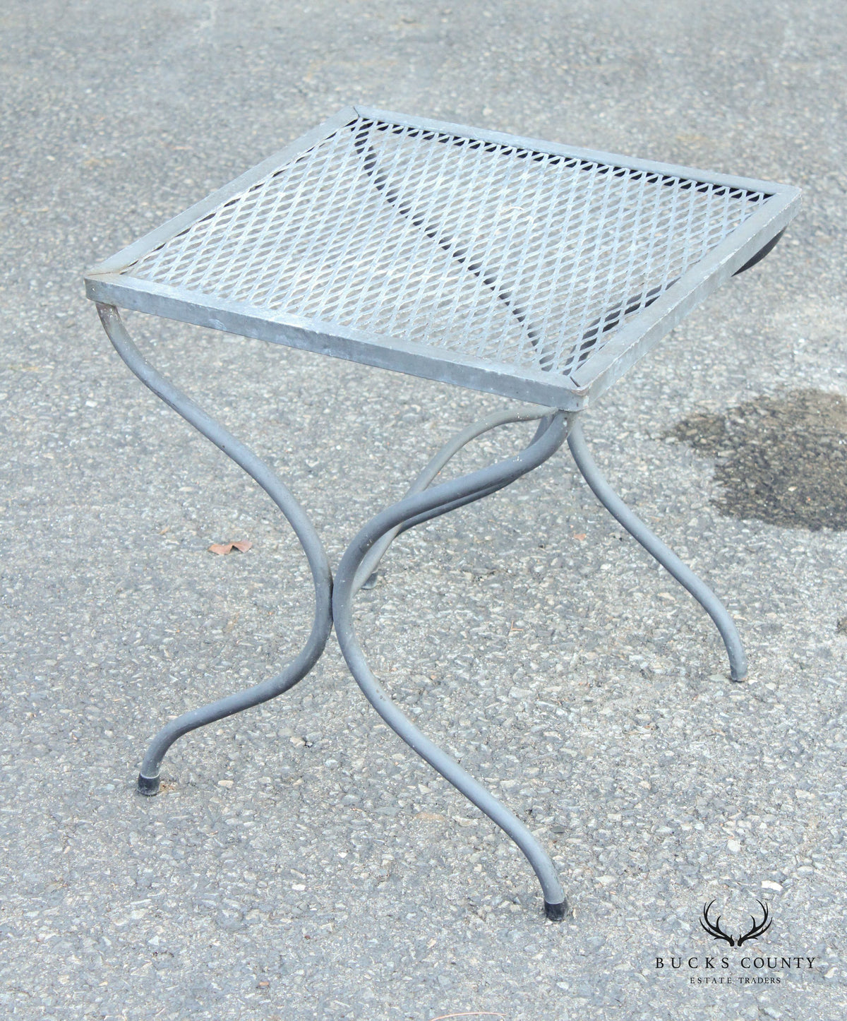Mid Century Modern Vintage Pair of X Base Iron Patio Side Tables