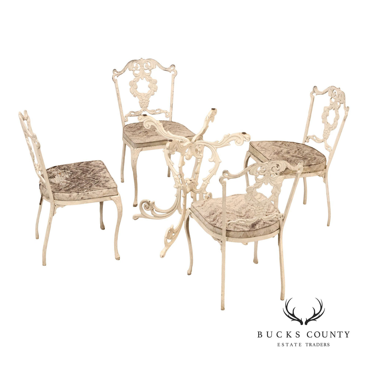 Vintage Cast Aluminum Garden Dining Set With Four Chairs And Table Base