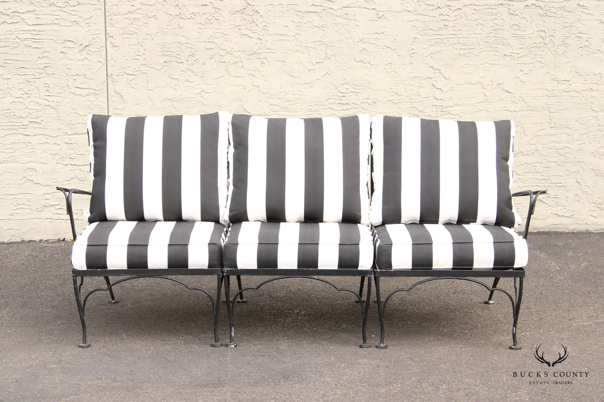 Vintage Wrought Iron Three-Piece Outdoor Garden Sofa