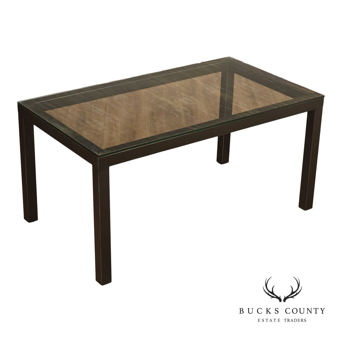 Mitchell Gold + Bob Williams Modern  Parsons Style Glass Top Dining Table