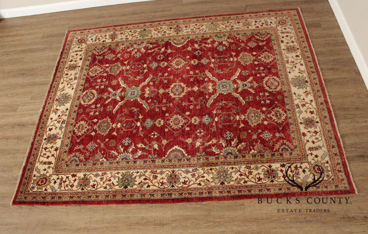 Persian Heriz Style Wool Area Rug With Red Field 8'x10'