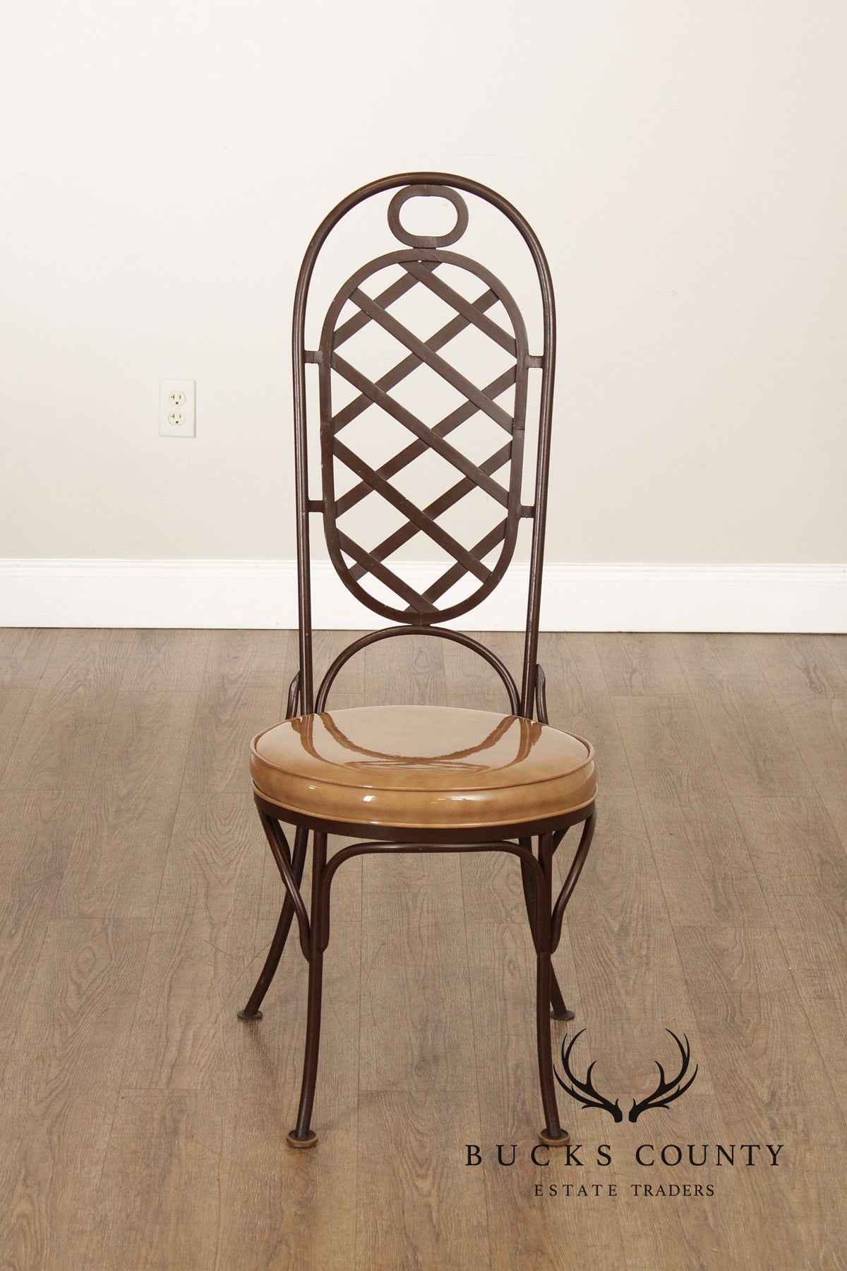 Creative Metal Products Set of Six Wrought Iron Lattice Dining Chairs