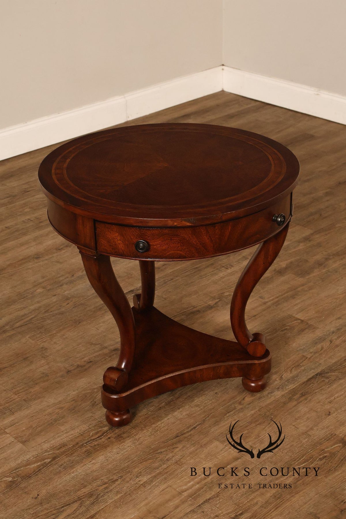 Theodore Alexander Pair of 'Occasionally Italian' Round Mahogany Side Tables
