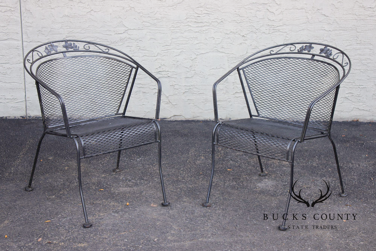 Vintage Wrought Iron Pair Of Patio Armchairs Chairs