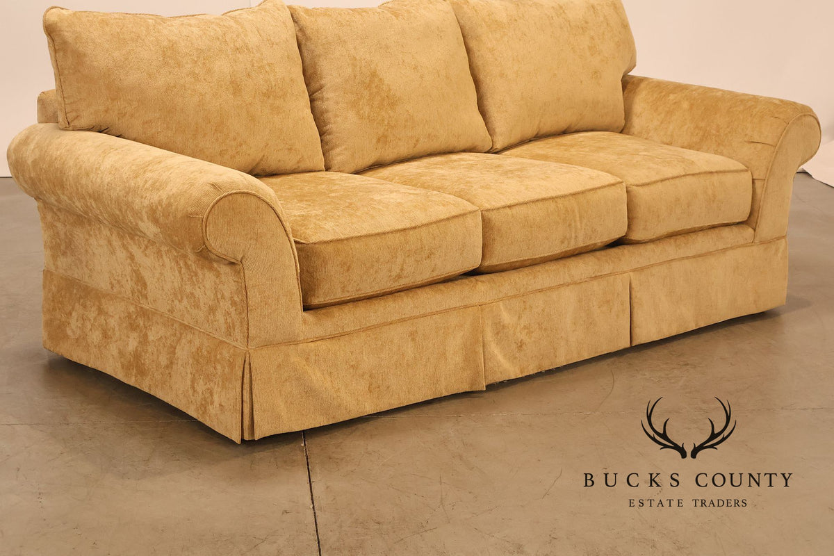 Traditional Gold Chenille Upholstered Three Cushion Sofa