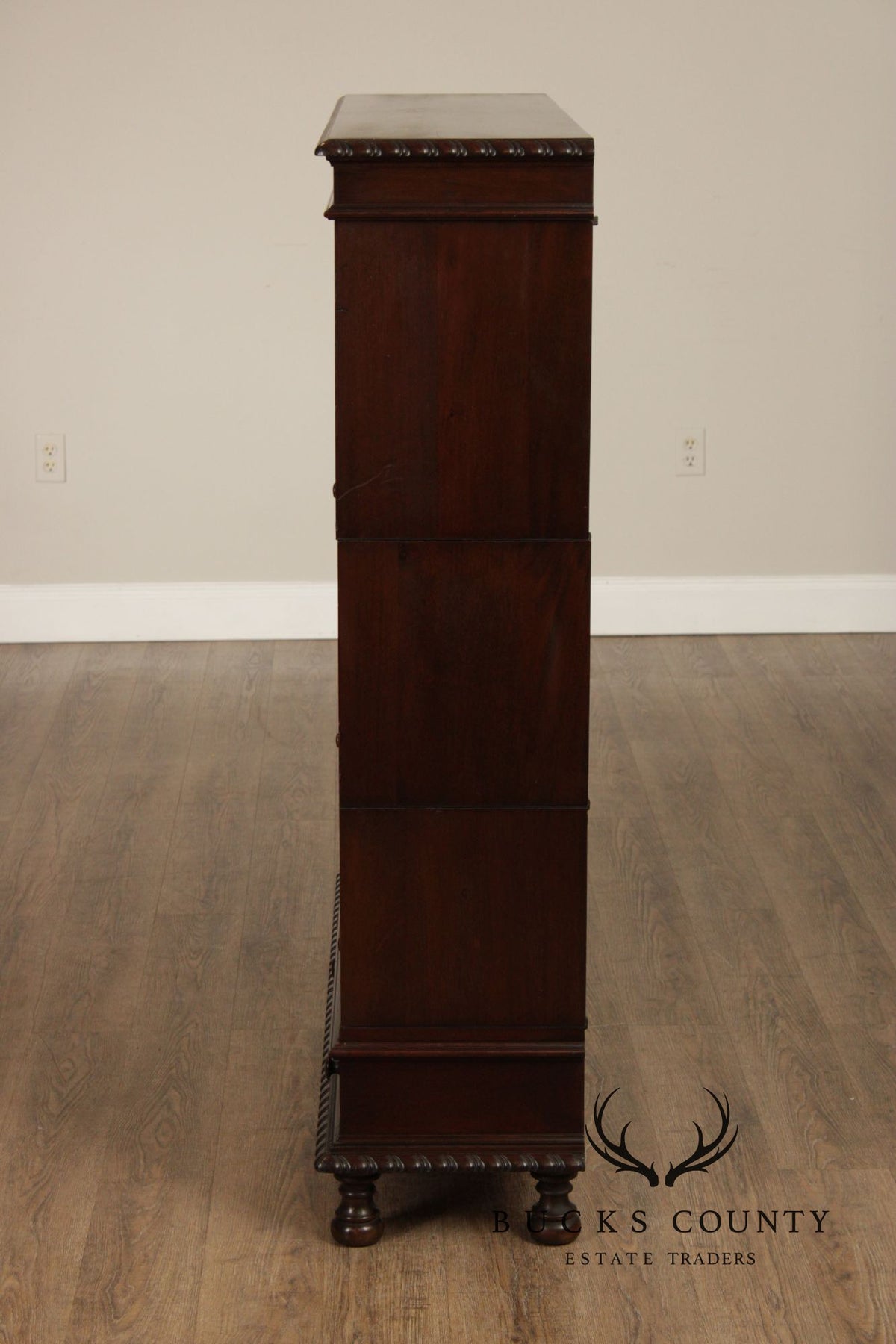 Grand Rapids Antique Mahogany Double Wide Three Stack Barrister Bookcase