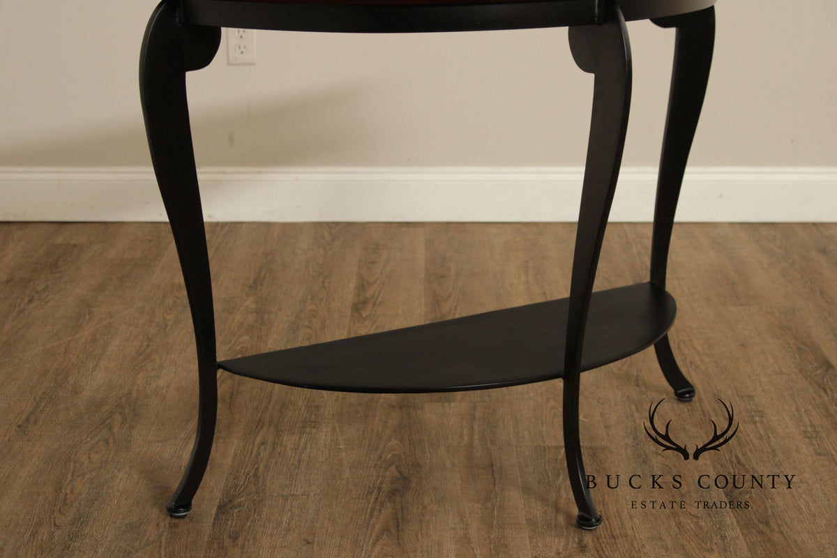 Ethan Allen Cherry Demilune Console Table With Metal Base