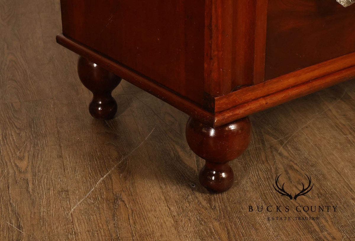 Antique American Classical Mahogany Tall Chest Of Drawers With Glass Knobs
