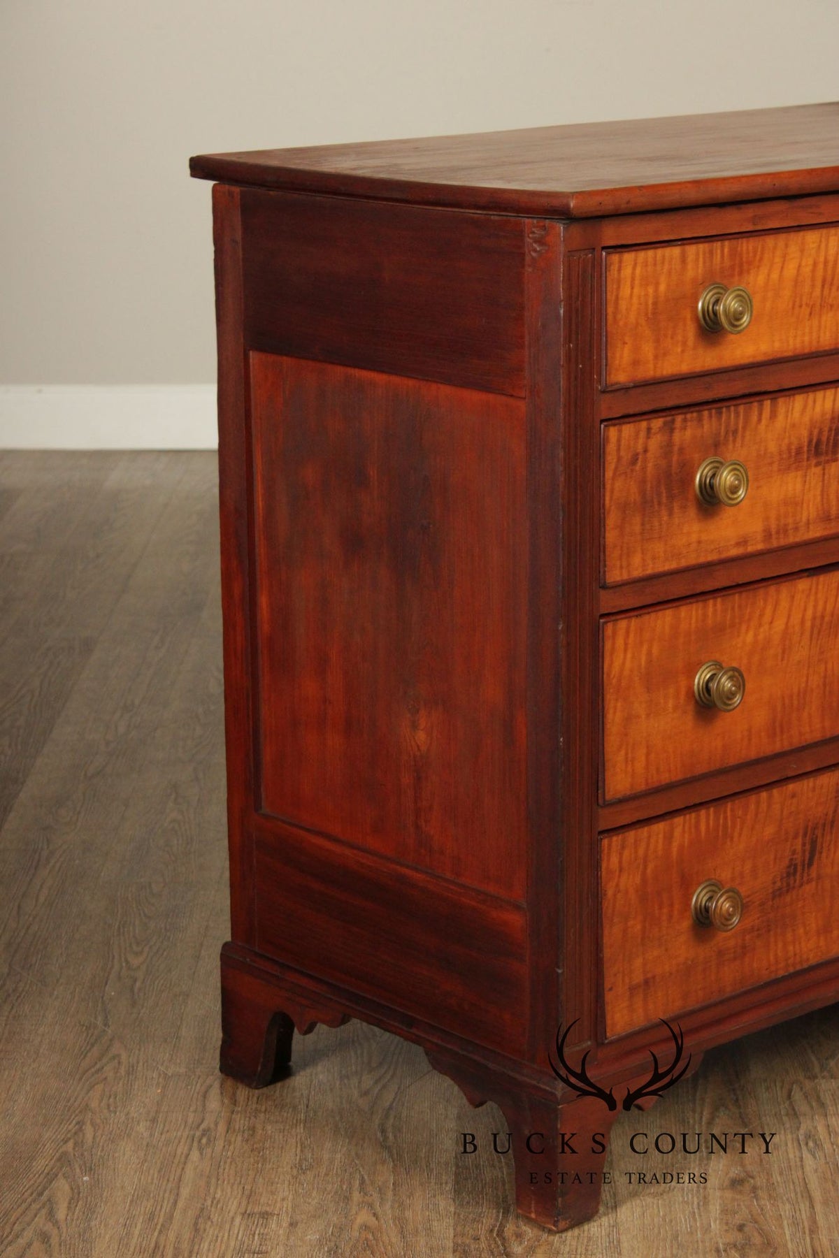 Antique American Federal Style Chest With Tiger Maple Drawer Fronts