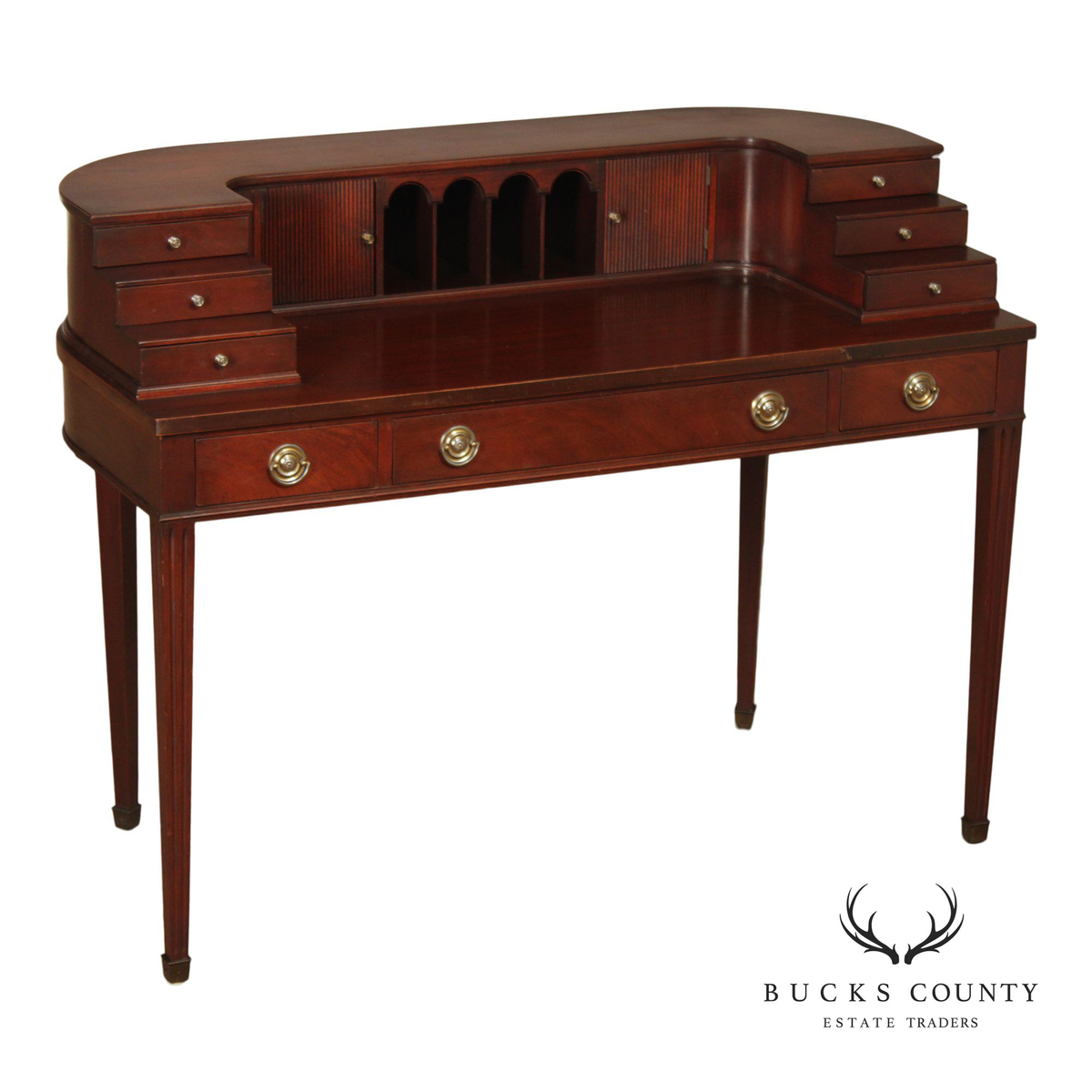 1940's Federal Style Mahogany Carlton House Desk With Tambour Doors