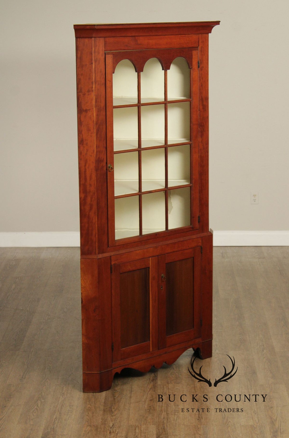Antique American Cherry Two Piece Corner Cupboard