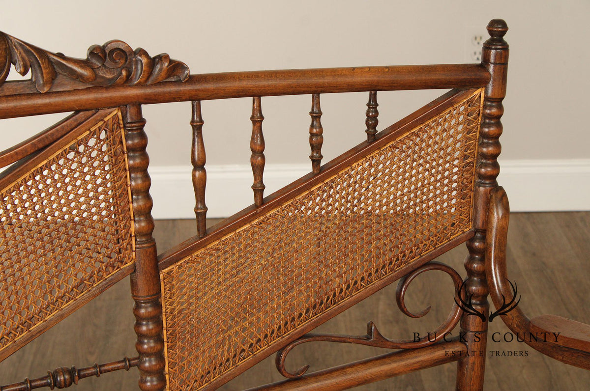 Vintage Thonet Style Bentwood And Caned Settee With Upholstered Cushion