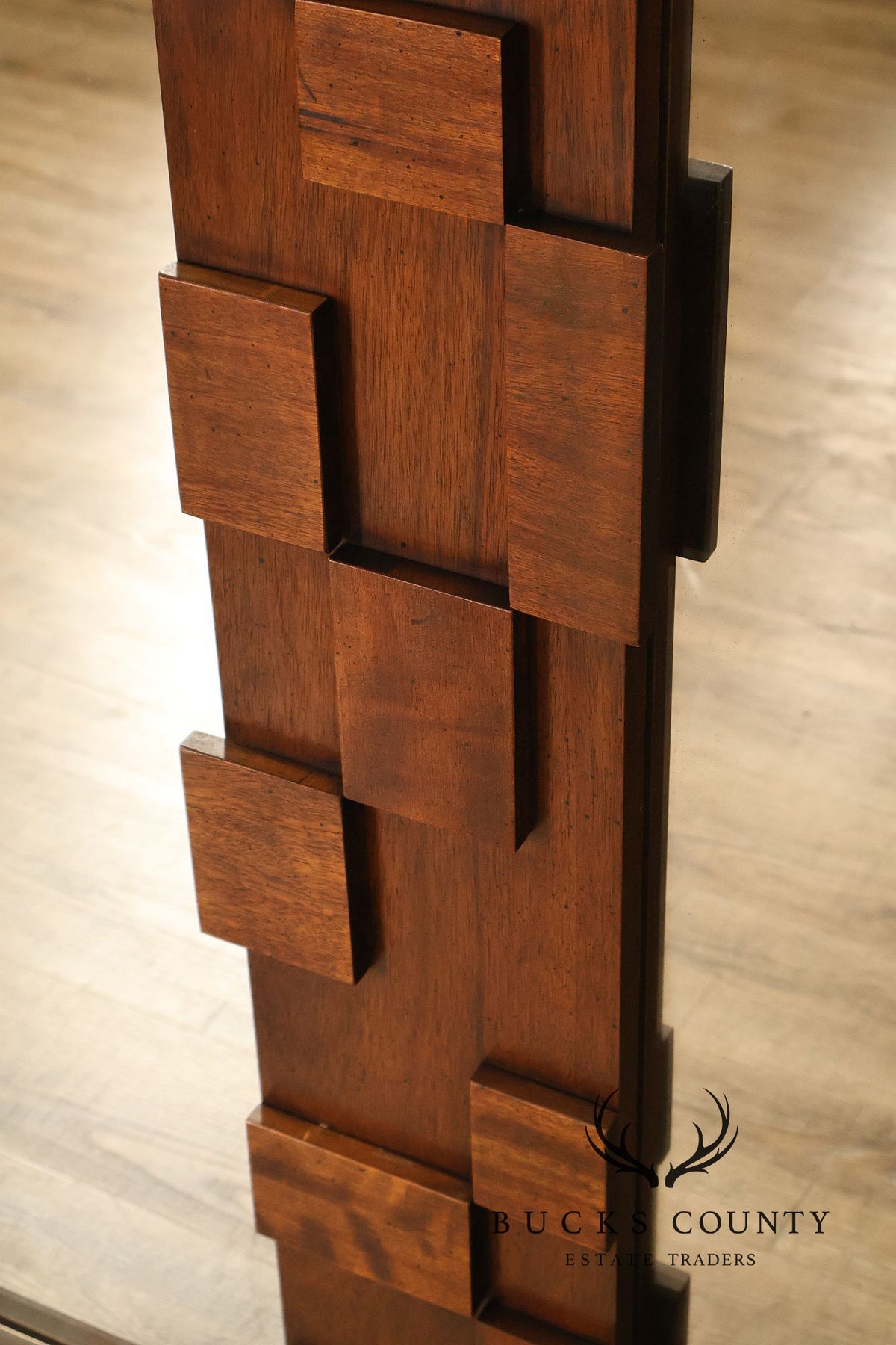 Lane Mid-Century Modern Brutalist Walnut Geometric Wall Mirror