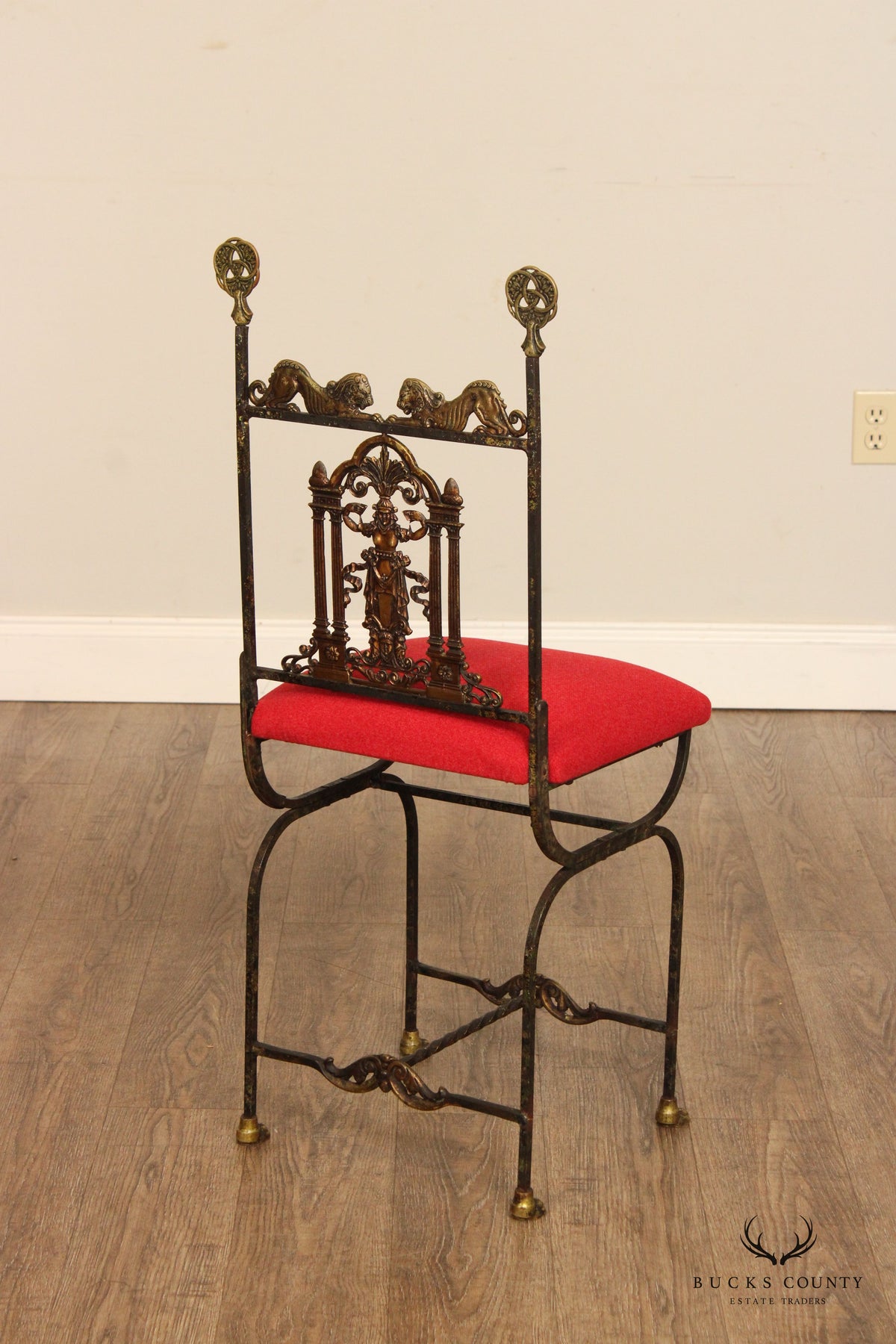 Oscar Bach Attributed Tudor Revival Style Bronze and  Iron Side Chair
