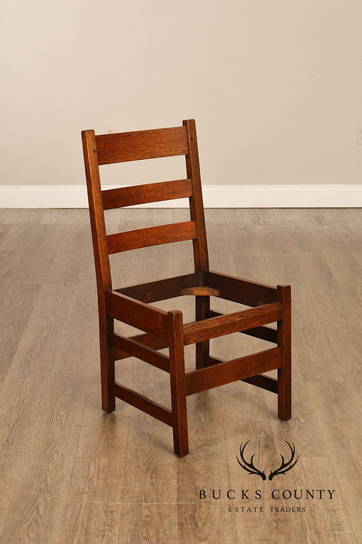 Antique L. & J. G. Stickley Set Of Four Oak Ladder Back Dining Chairs  #800