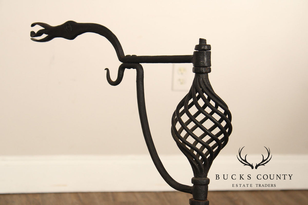 Arts & Crafts Pair of Scrolling Wrought Iron Andirons