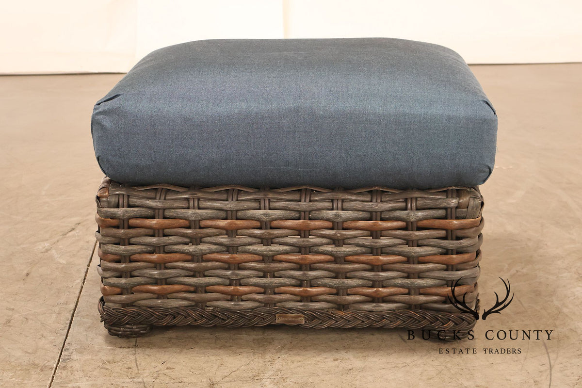 Lane Venture WeatherMaster Pair Of Woven Wicker Outdoor Ottomans With Blue Cushions