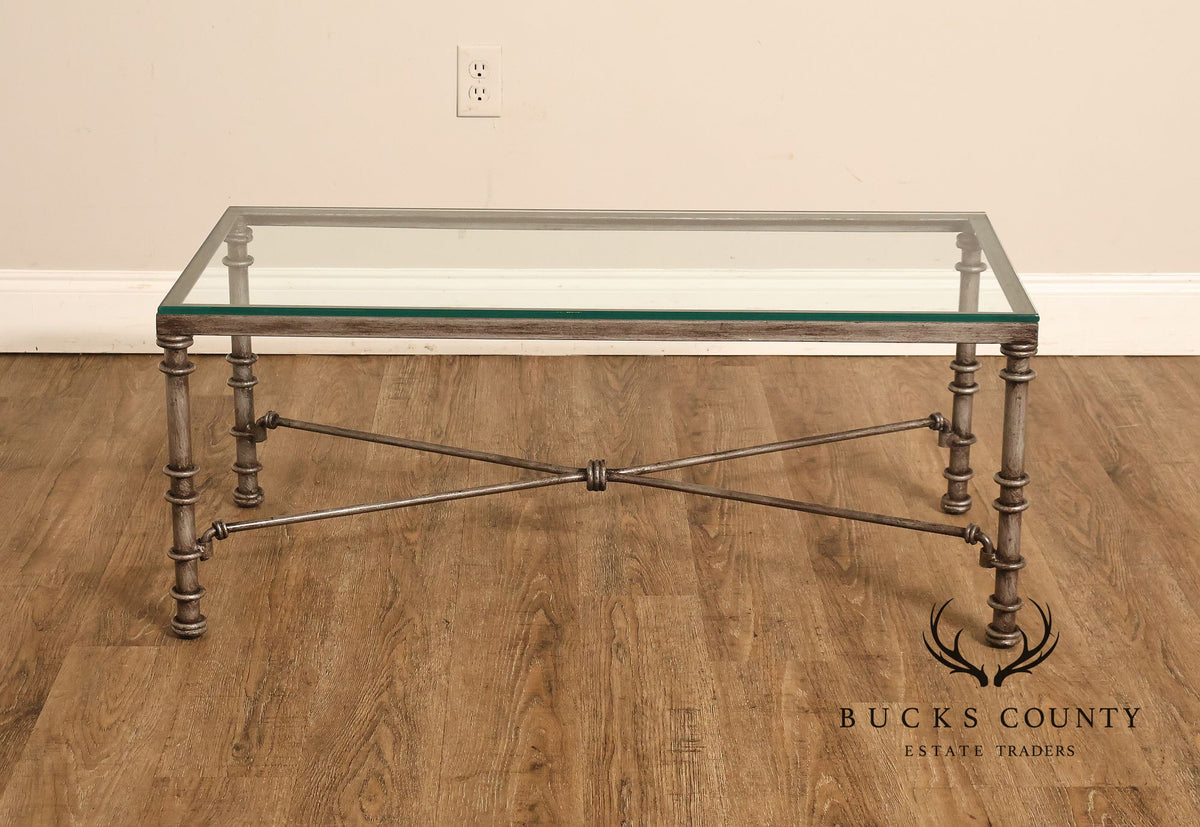 Vintage Neoclassical Style Silvered Iron And Glass Coffee Table