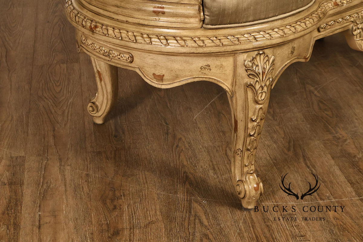 French Louis XV Style Carved Painted Upholstered Bench