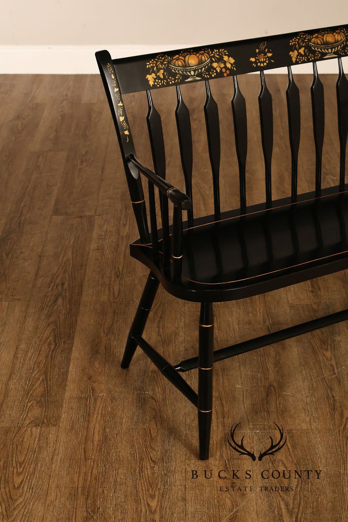 Nichols & Stone Black Stenciled Windsor Bench