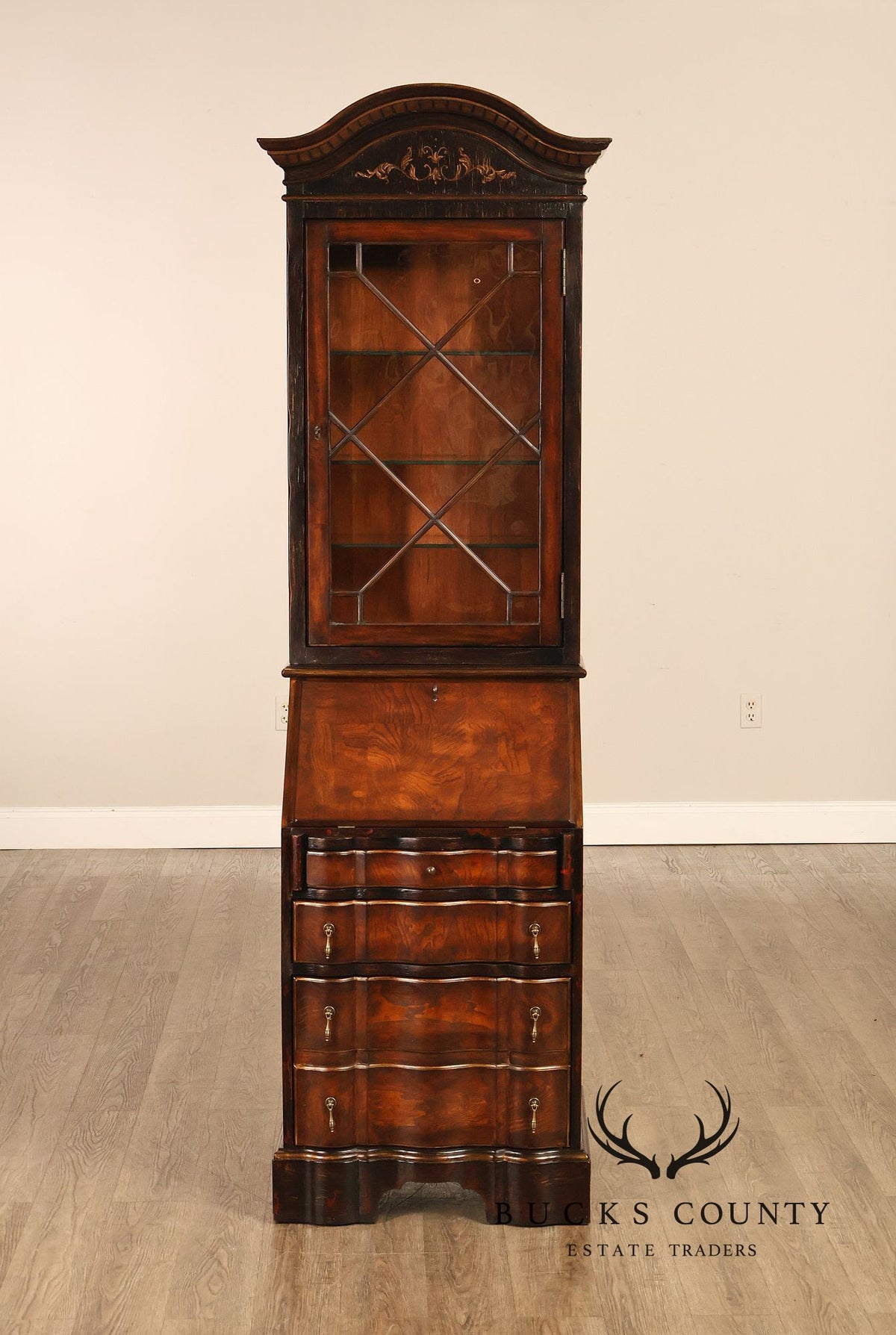 Hooker Furniture Seven Seas Narrow Burlwood Secretary Bookcase Cabinet