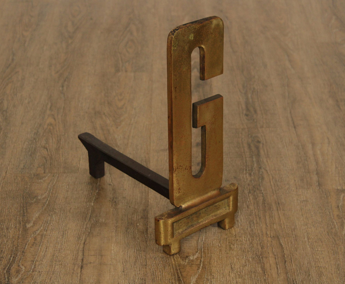 Pair Of Vintage Brass And Iron Monogram "G" Andirons
