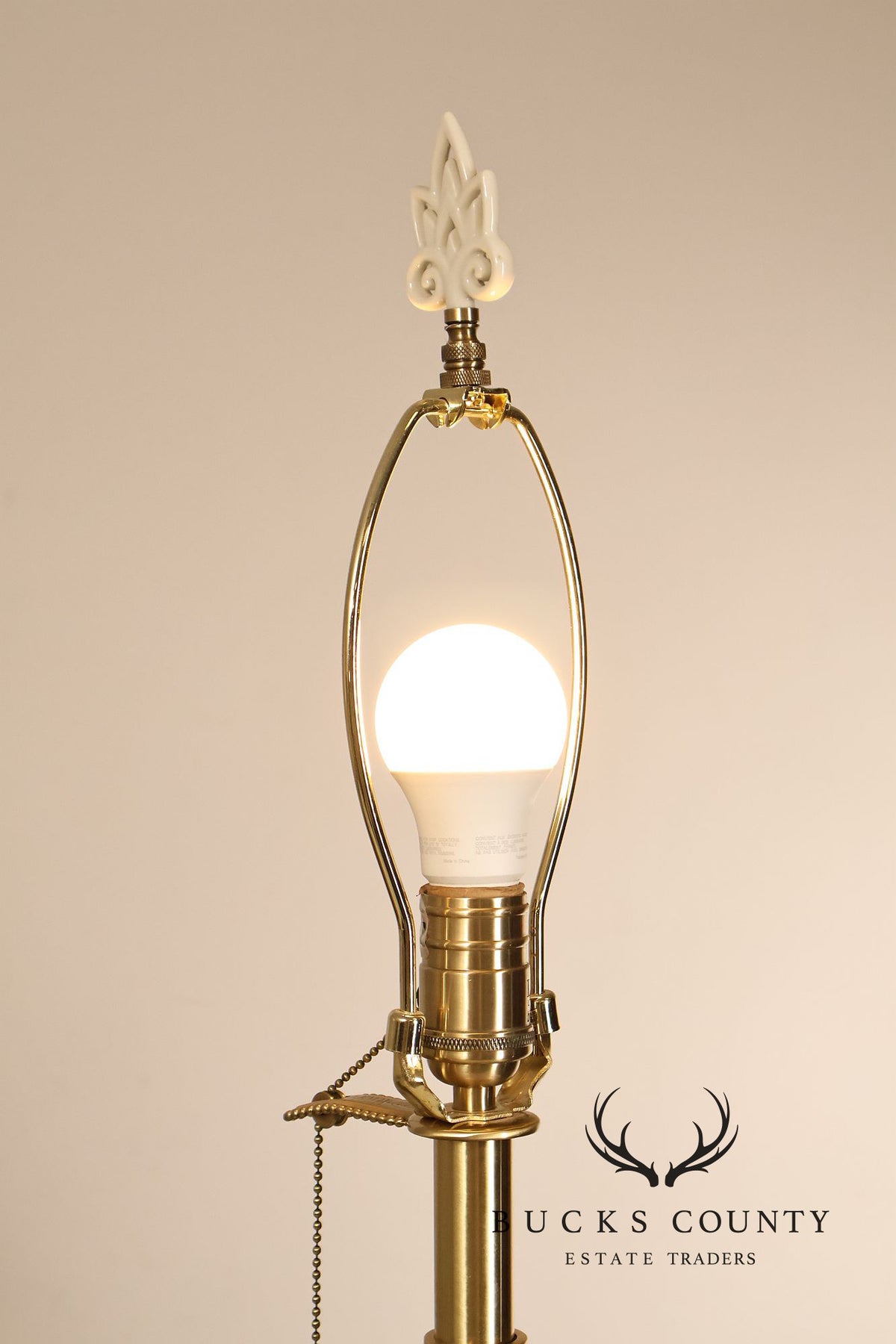 Lenox For Quoizel Pair of Brass and Porcelain Tall Table Lamps