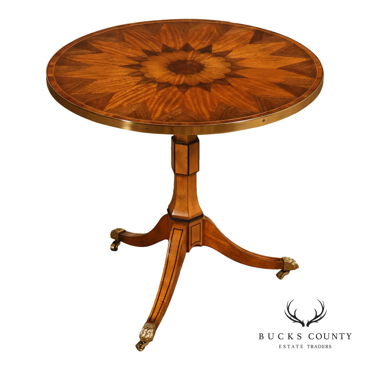 Baker Stately Homes Marquetry Inlaid Pedestal Side Table