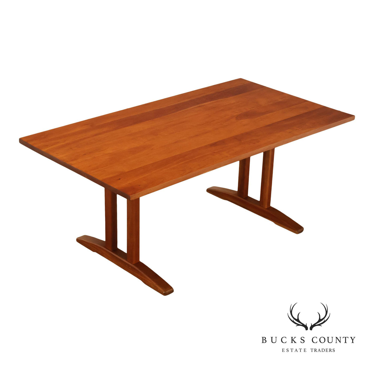 Stickley Cherry Double Pedestal Extension Dining Table With Two Leaves