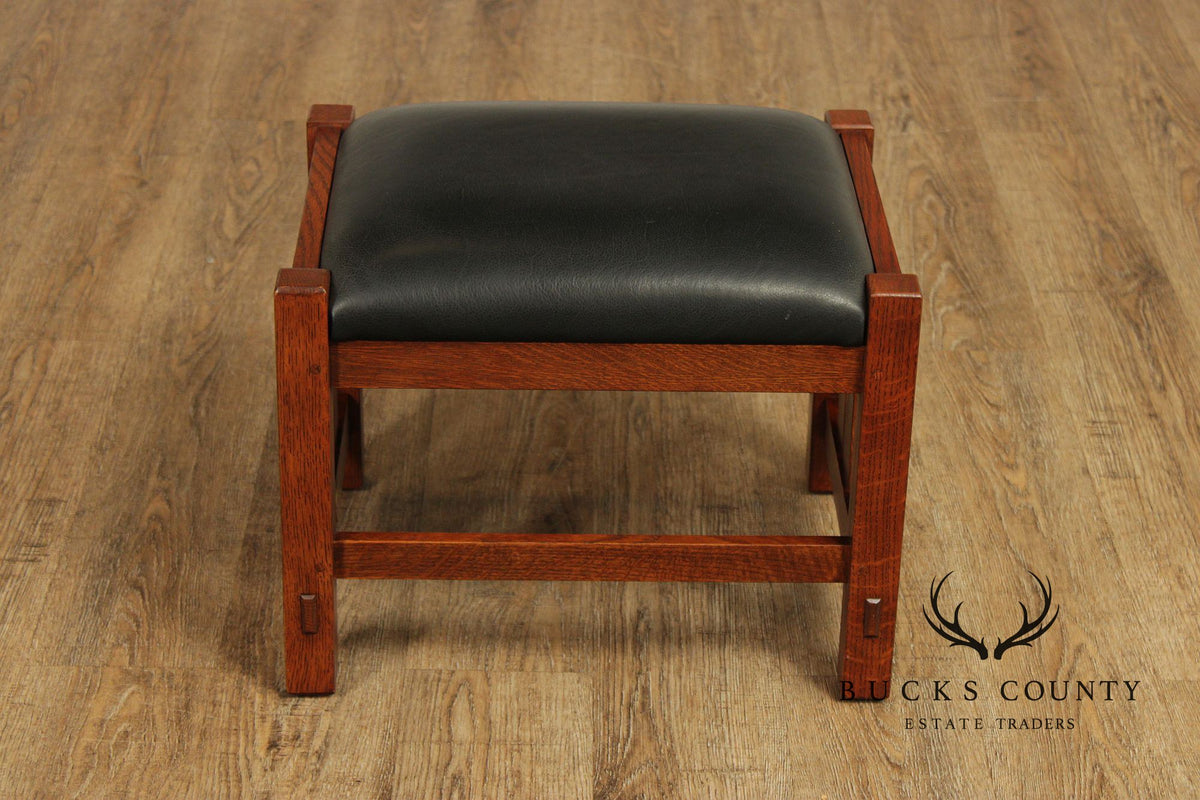 Stickley Mission Collection Oak Bow Arm Morris Chair and Ottoman