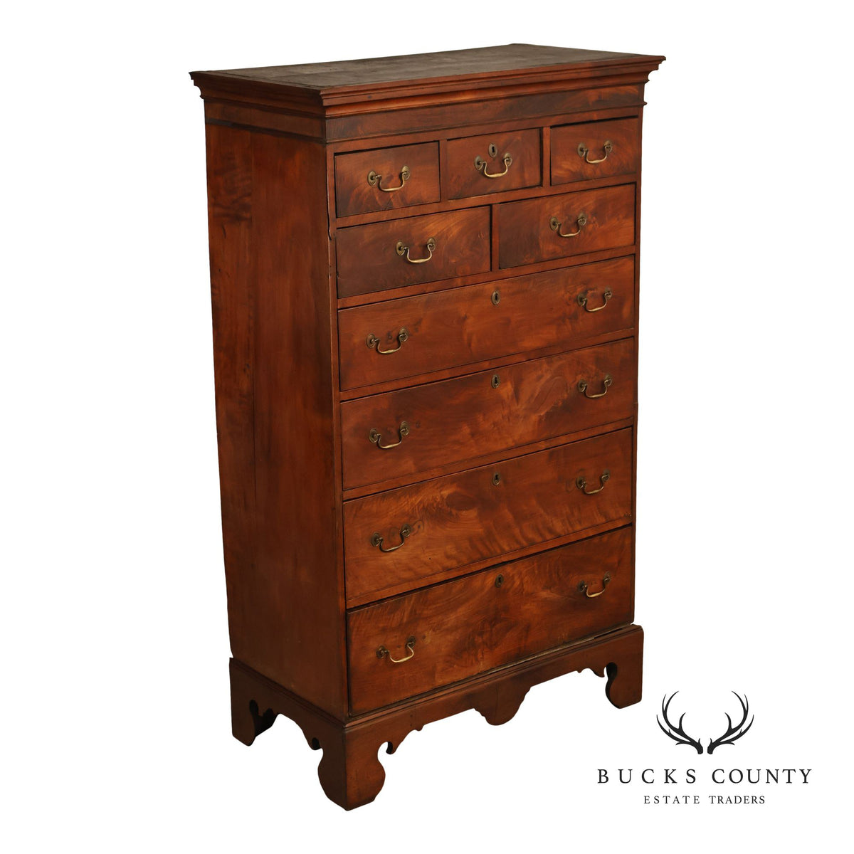 Antique 18th Century American Walnut Tall Chest Of Drawers