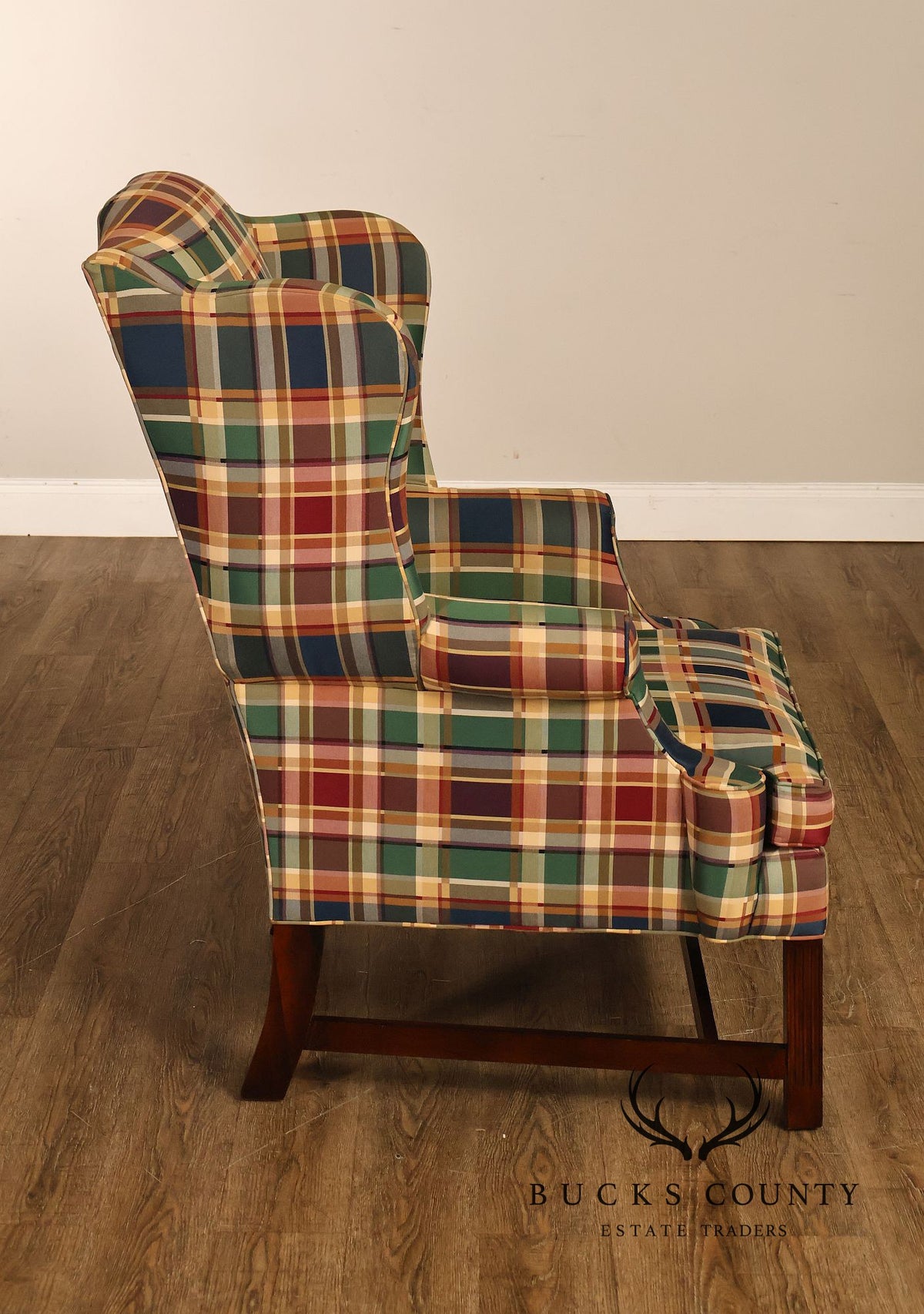 Henredon Custom Folio Collection Plaid Wingback Armchair