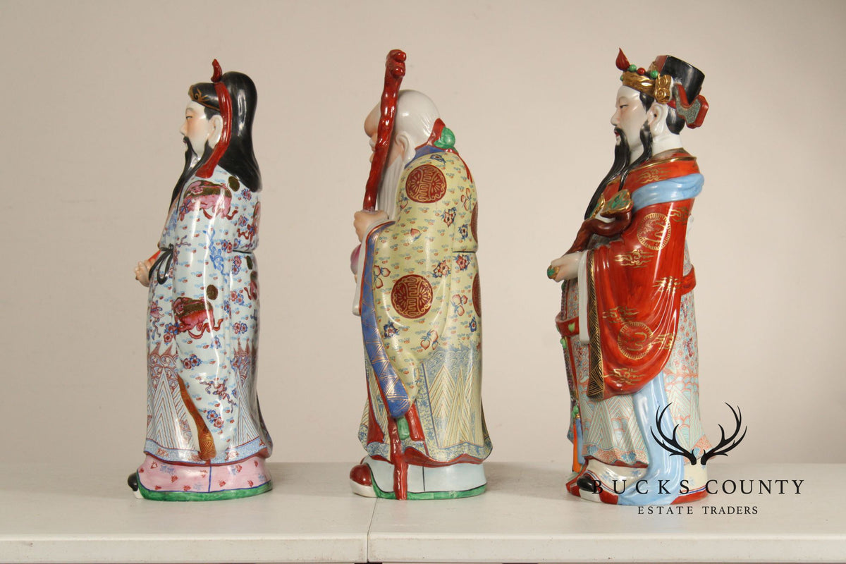 Set Of 3 Chinese Porcelain Fu Lu Shou Immortal Figurines