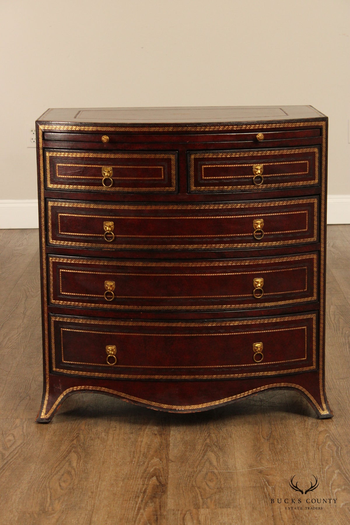 Maitland-Smith Leather Wrapped Bow Front Bachelor's Chest