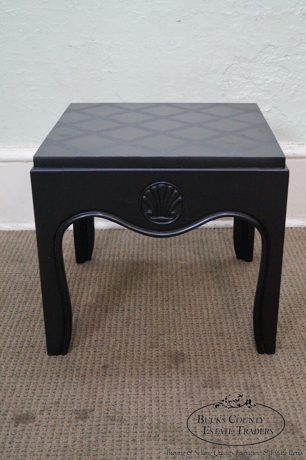 Mid Century Pair of Ebonized Black Low Slate Top Side Tables