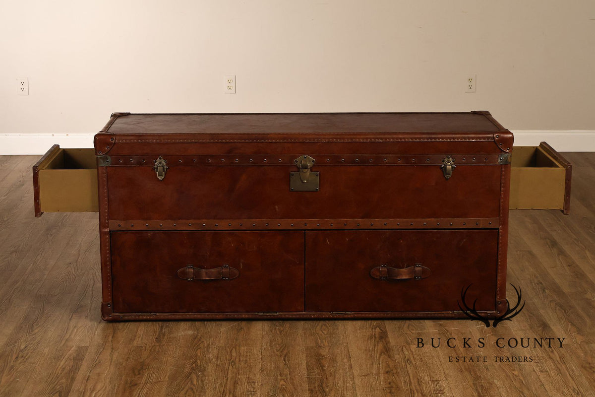 Restoration Hardware Leather Campaign-Style Storage Trunk With Drawers