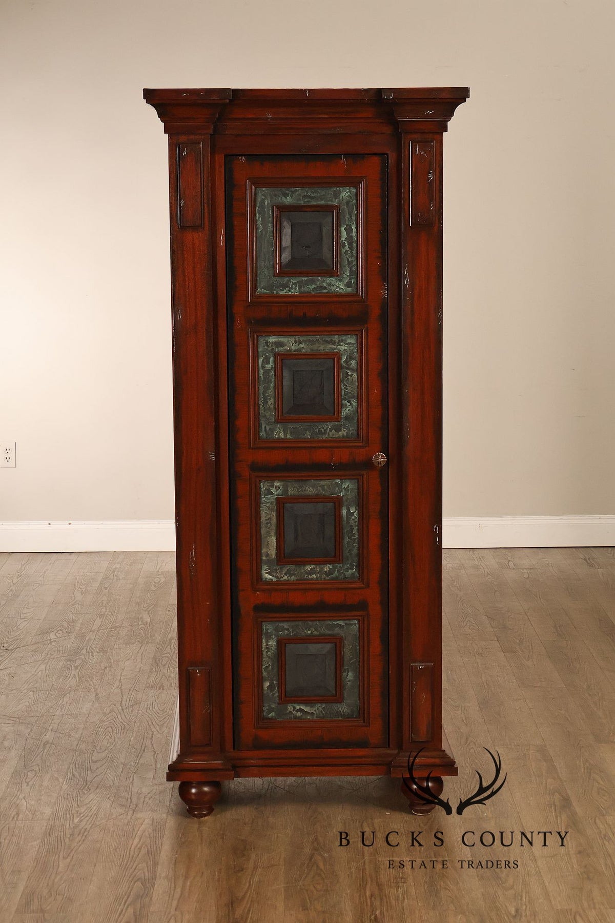 Custom Made Pair Of Custom Mahogany Cabinets With Faux Stone Inlay