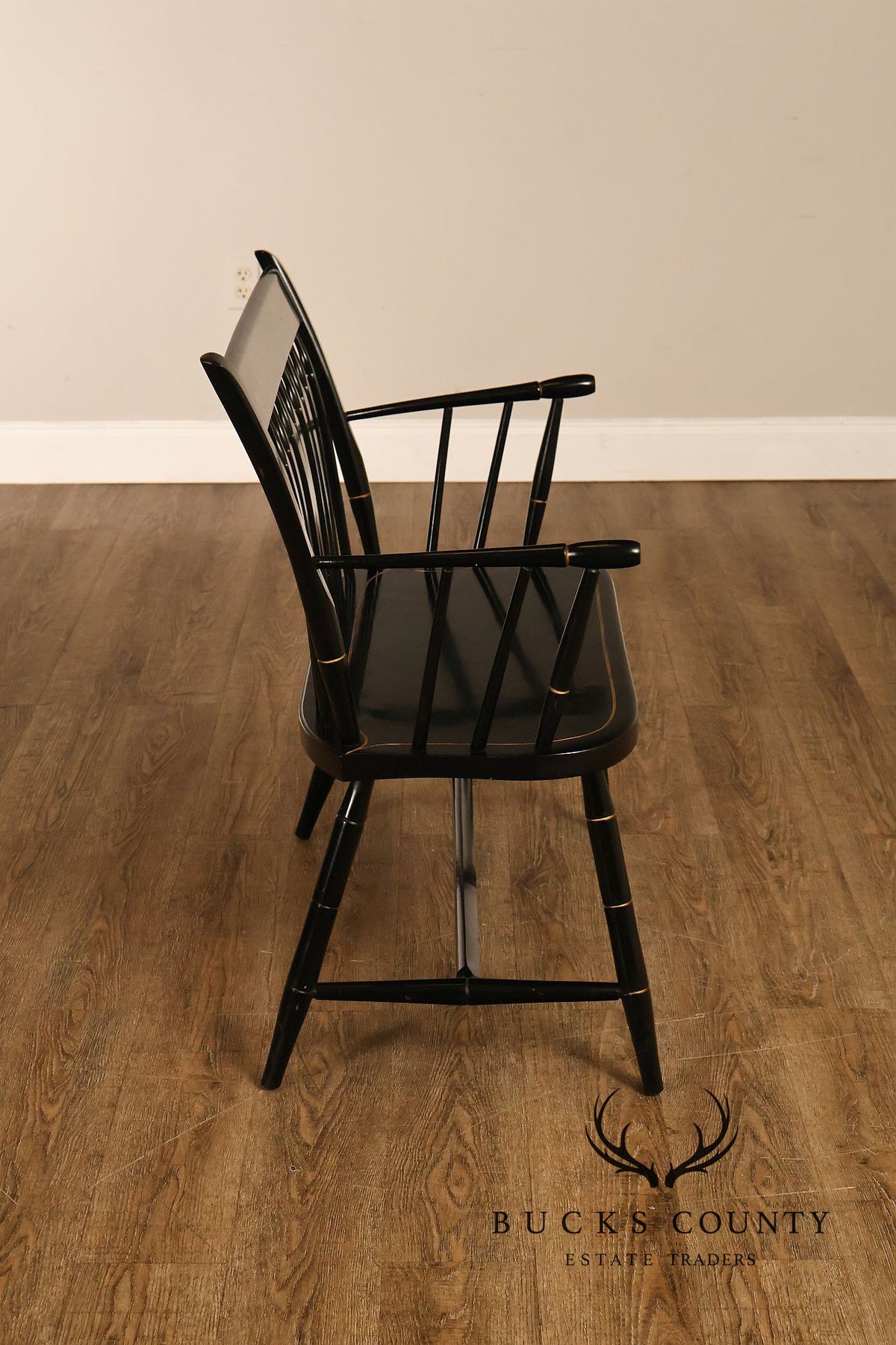 Nichols & Stone Black Stenciled Windsor Bench
