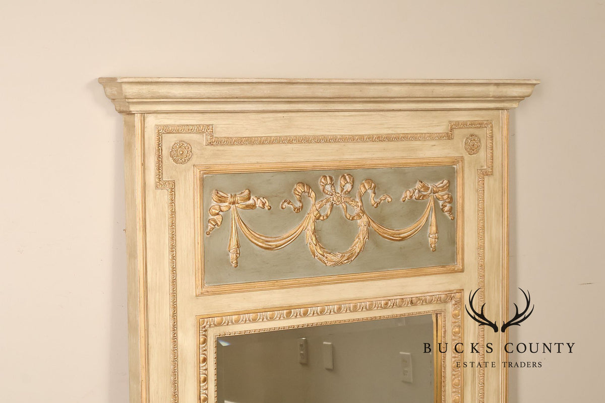French Neoclassical Style Distress Painted Trumeau Mirror