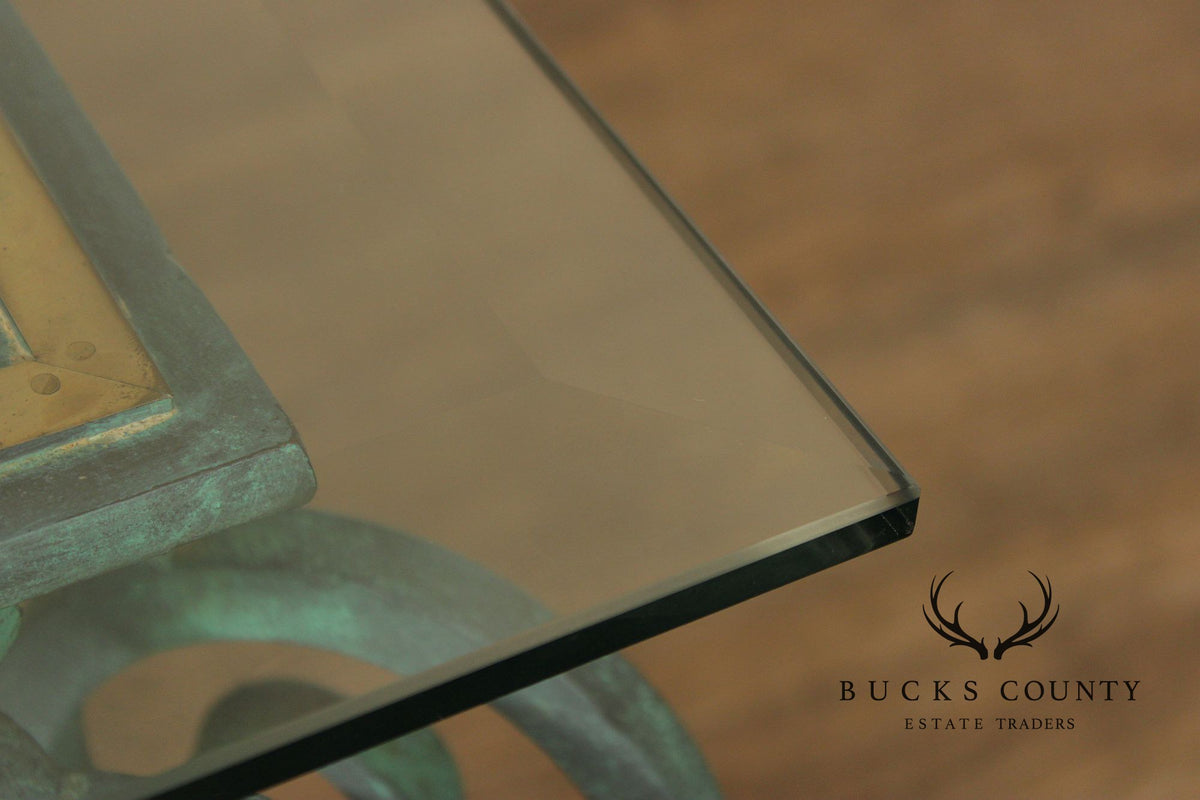 Baroque Style Glass Top Wrought Iron Coffee Table