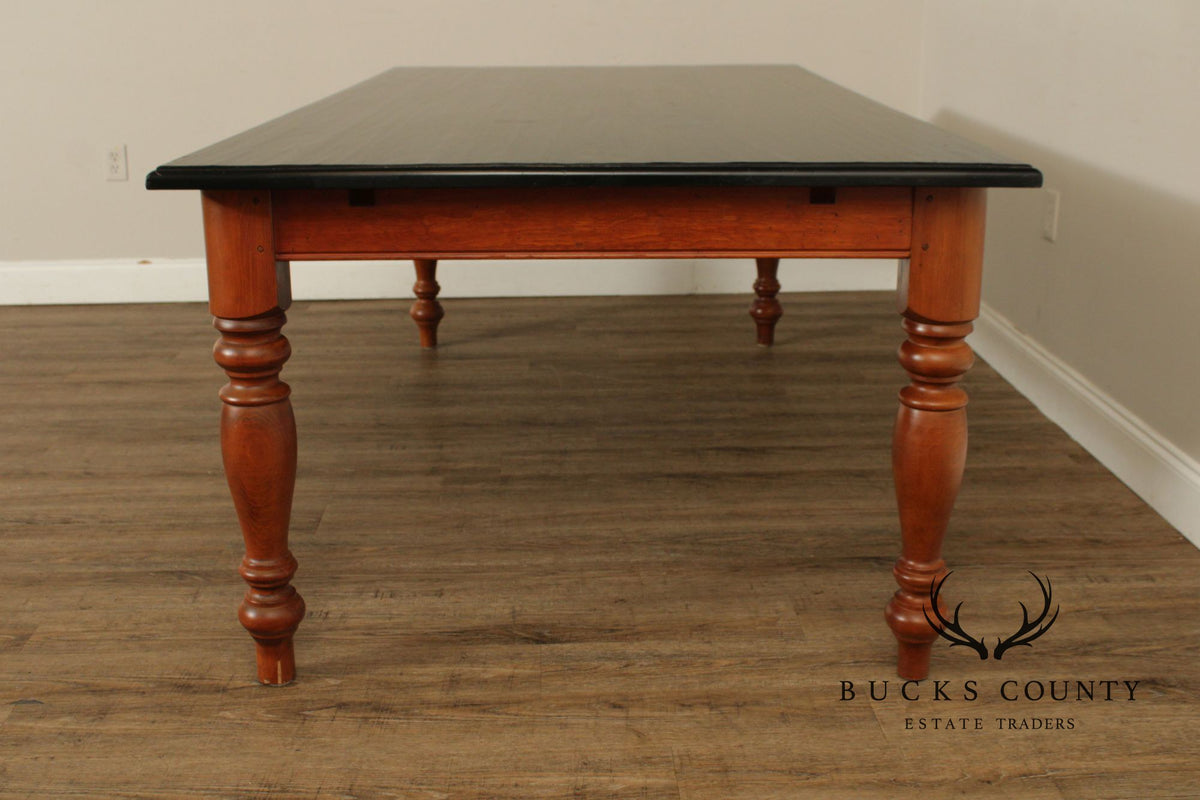 Rustic Farmhouse Style Solid Wood Dining Table With Black Painted Top
